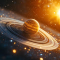 Golden Ringed Planet Mural Wallpaper —Cinematic Cosmic Design Mural Wallpaper - room preview 04