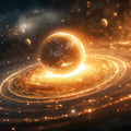 Golden Ringed Planet Mural Wallpaper — Cinematic Cosmic Glow Mural Wallpaper - room preview 04