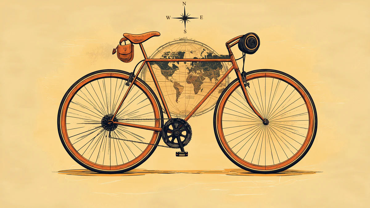 Vintage Bicycle Globe Mural Wallpaper — Travel Inspired Illustration Mural Wallpaper - room preview 04