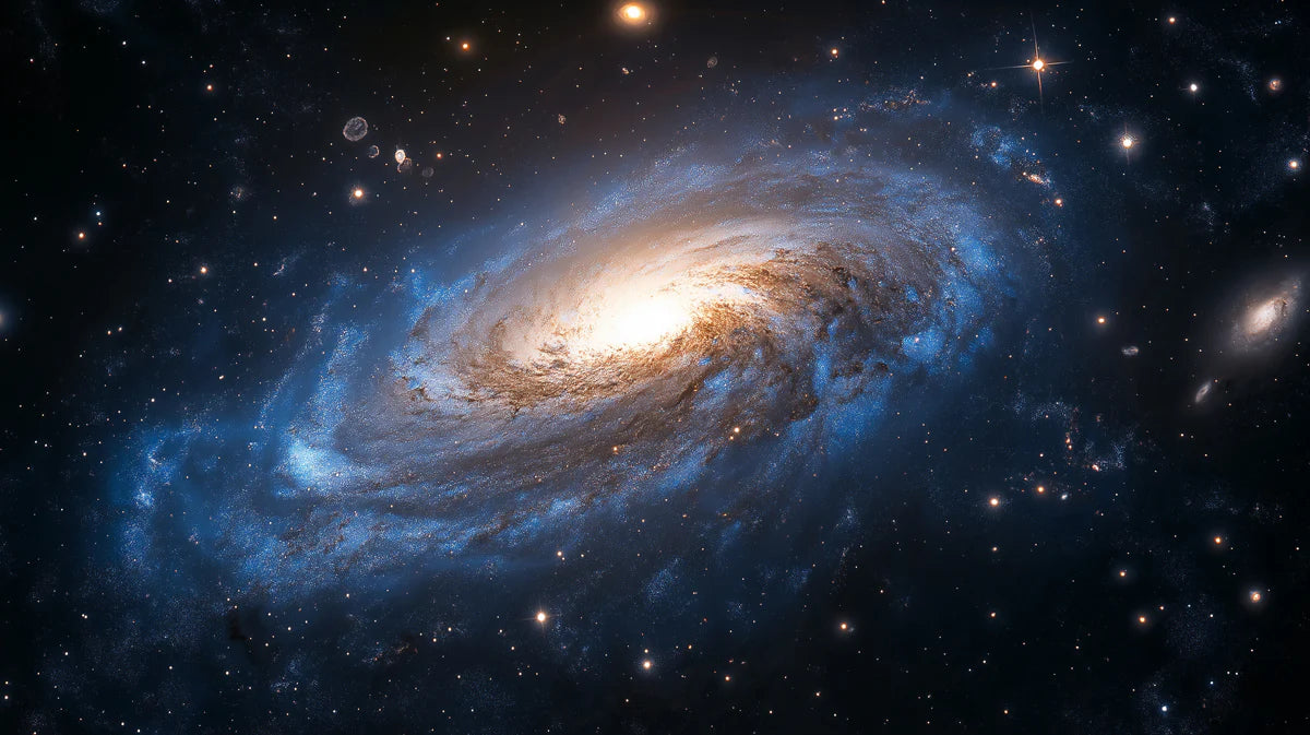 Spiral Galaxy Mural Wallpaper — Cosmic Blue and Gold Astronomy Mural Wallpaper - room preview 04