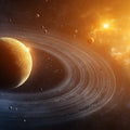 Golden Ringed Planet Space Mural Wallpaper — Cosmic Horizon Design Mural Wallpaper - room preview 04