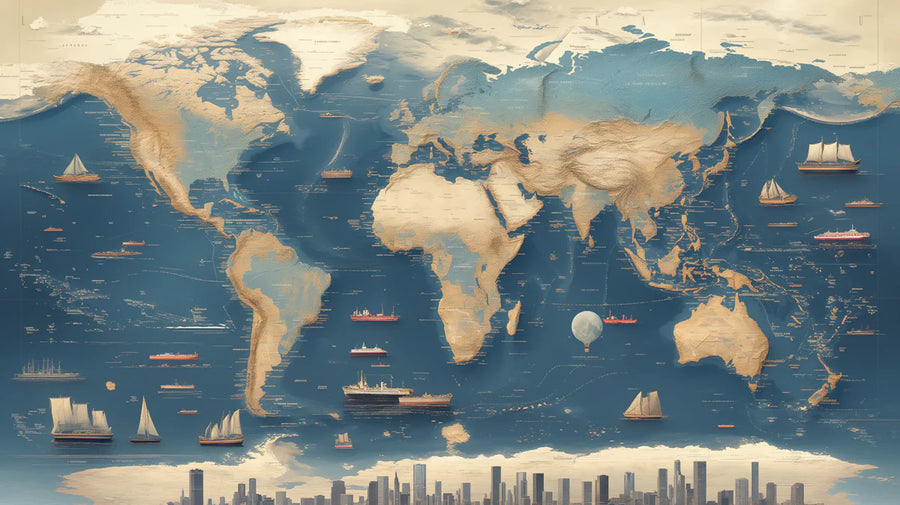 World Map Wallpaper Mural – Map Wall Mural – Vintage Maritime World Map — Nautical Wall Decor printable artwork