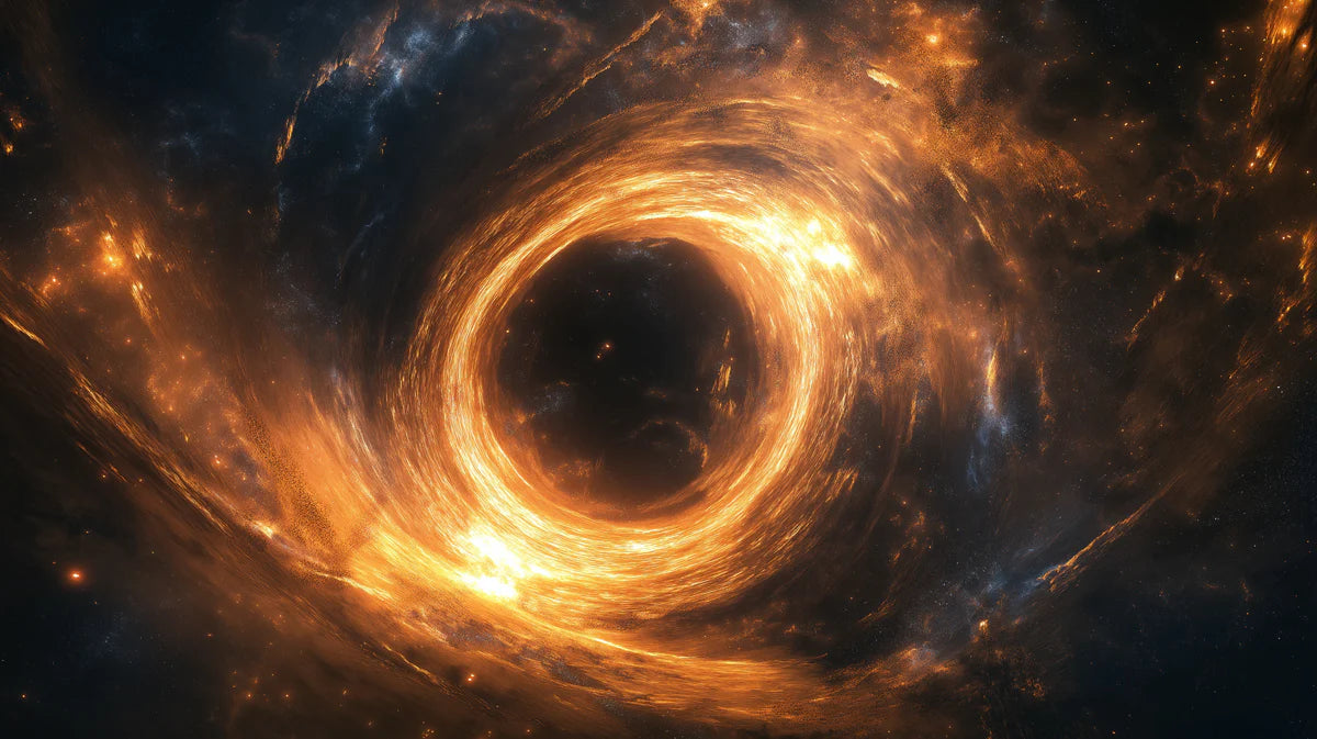 Cosmic Black Hole Accretion Disk Mural Wallpaper — Fiery Vortex Mural Wallpaper - room preview 04