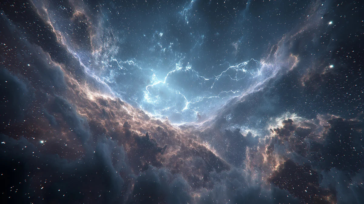 Cosmic Storm Lightning Mural Wallpaper — Dark Celestial Art Mural Wallpaper - room preview 04