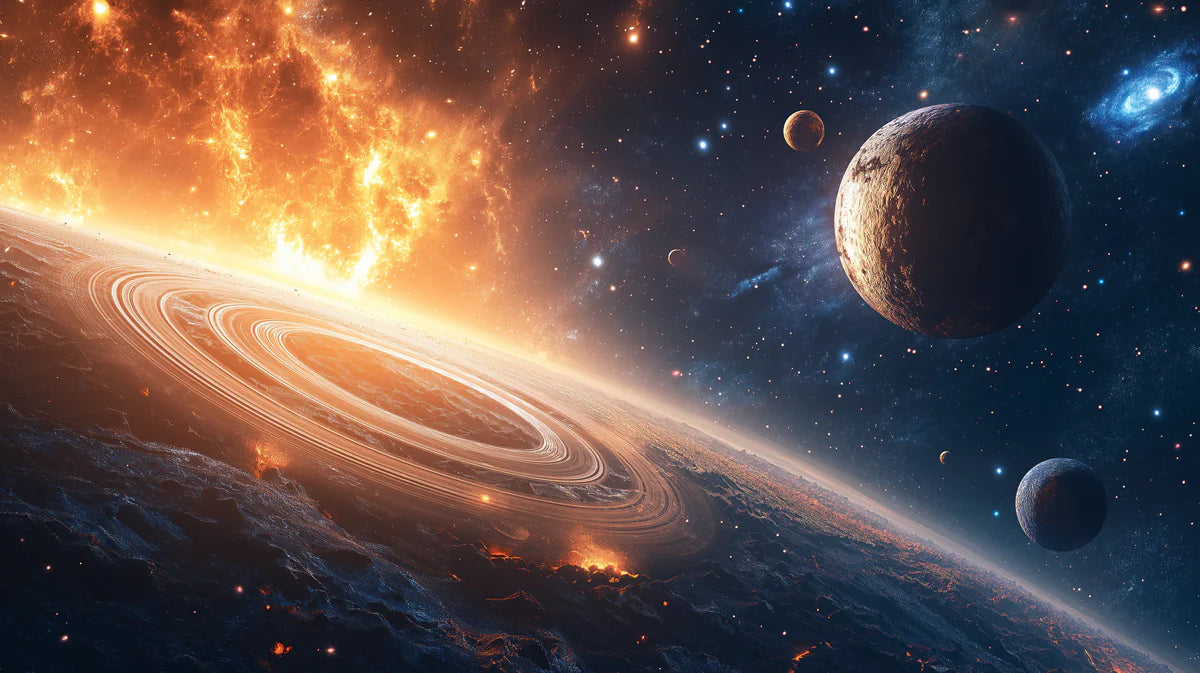 Celestial Ringed Planet Nebula Mural Wallpaper — Cosmic Space View Mural Wallpaper - room preview 04