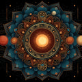 Celestial Lotus Mandala Mural Wallpaper — Deep Teal and Gold Orbits Mural Wallpaper - room preview 04