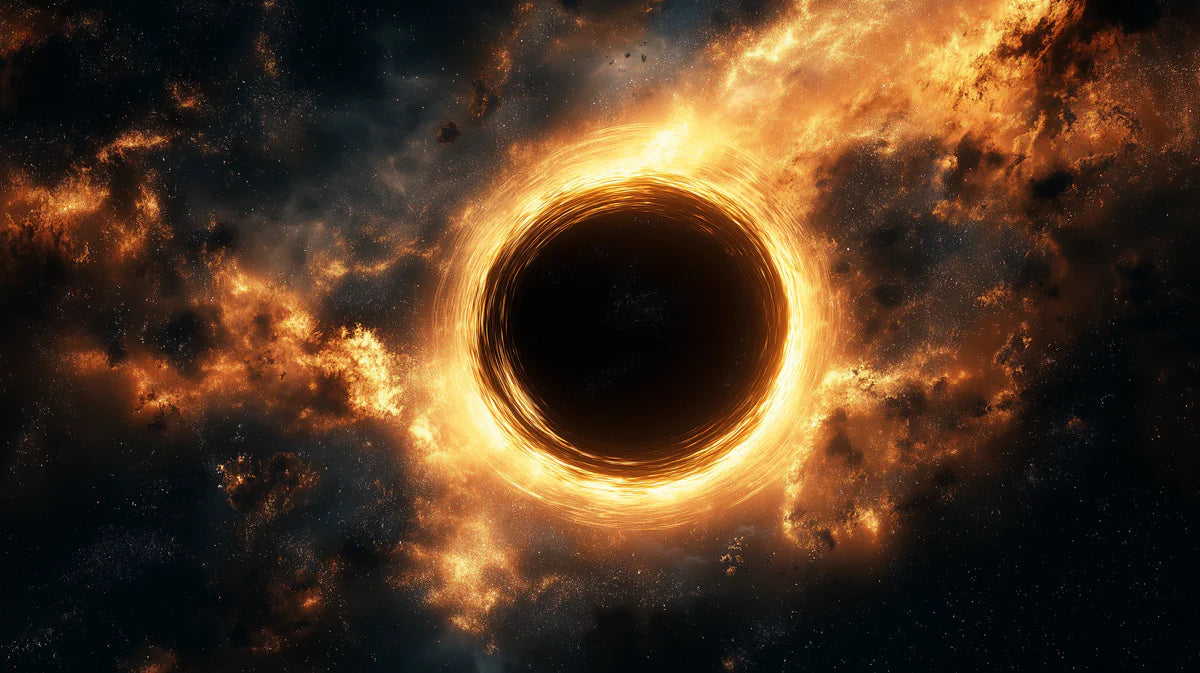 Cosmic Event Horizon Mural Wallpaper — Glowing Nebula Accretion Ring Mural Wallpaper - room preview 04