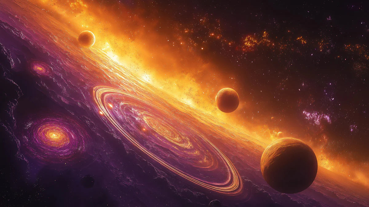 Cosmic Orbit Mural Wallpaper — Vivid Planetary Galaxy Scene Mural Wallpaper - room preview 04