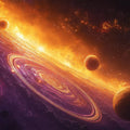 Cosmic Orbit Mural Wallpaper — Vivid Planetary Galaxy Scene Mural Wallpaper - room preview 04