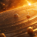 Orbital Rings Celestial Mural Wallpaper —Golden Cosmic Depth Mural Wallpaper - room preview 04