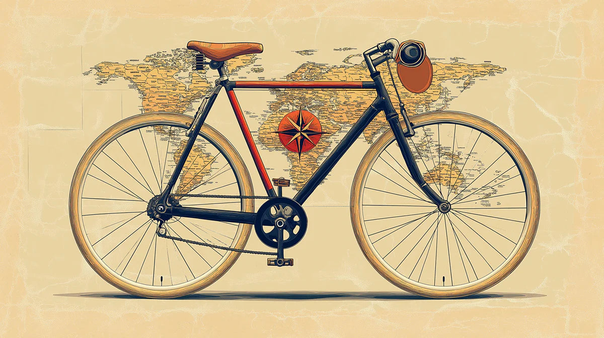 Vintage Bicycle World Map Mural Wallpaper — Retro Travel Illustration Mural Wallpaper - room preview 04