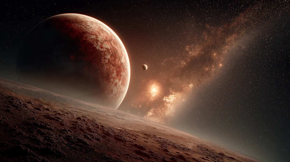 Cosmic Mars Landscape Mural Wallpaper — Deep Terracotta Space Scene Mural Wallpaper - room preview 04