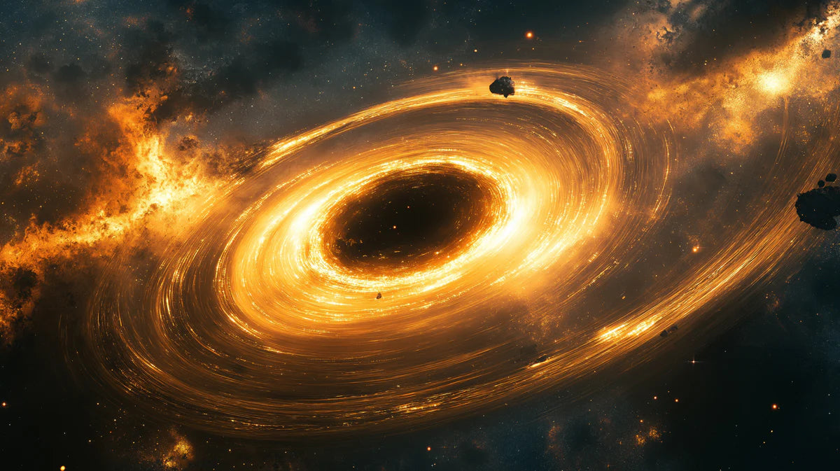 Cosmic Accretion Vortex Mural Wallpaper — Dramatic Space Design Mural Wallpaper - room preview 04