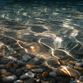 Sunlit Pebble Shore Mural Wallpaper — Calm Coastal Shoreline Mural Wallpaper - room preview 04