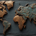 Dual-Tone Metallic World Map Mural Wallpaper — Industrial Relief Mural Wallpaper - room preview 04