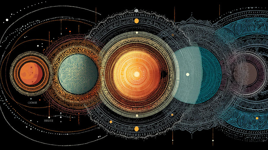 Solar System Wallpaper Mural – Planet Wall Mural – Celestial Orbits — Intricate Mandala Planetary Art printable artwork
