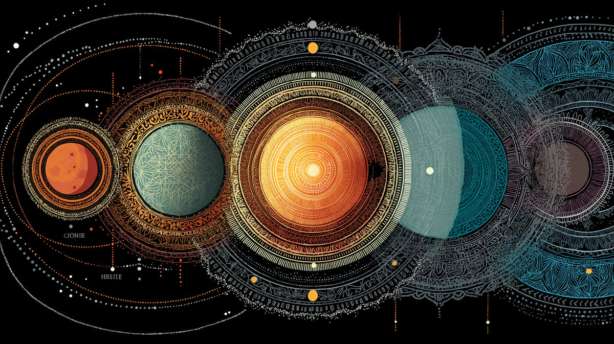 Celestial Orbits Mural Wallpaper — Intricate Mandala Planetary Art Mural Wallpaper - room preview 04