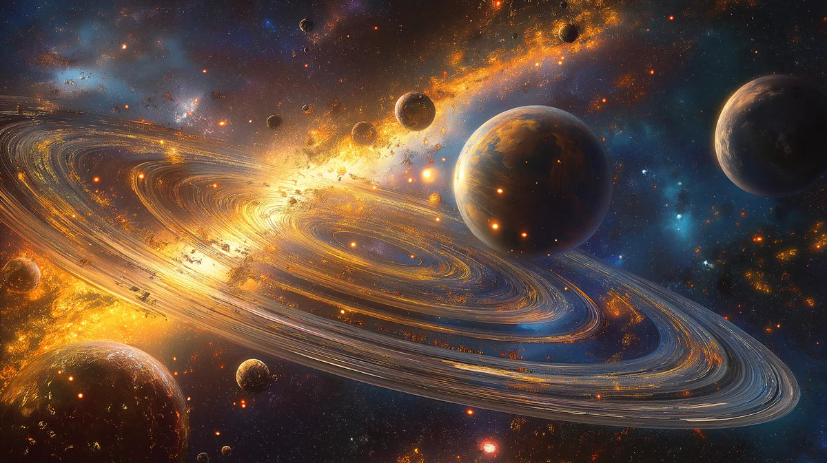 Celestial Ring System Mural Wallpaper — Dynamic Cosmic Decor Mural Wallpaper - room preview 04