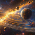 Celestial Ring System Mural Wallpaper — Dynamic Cosmic Decor Mural Wallpaper - room preview 04