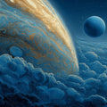Cosmic Gas Giant Mural Wallpaper — Swirling Blue and Gold Clouds Mural Wallpaper - room preview 04