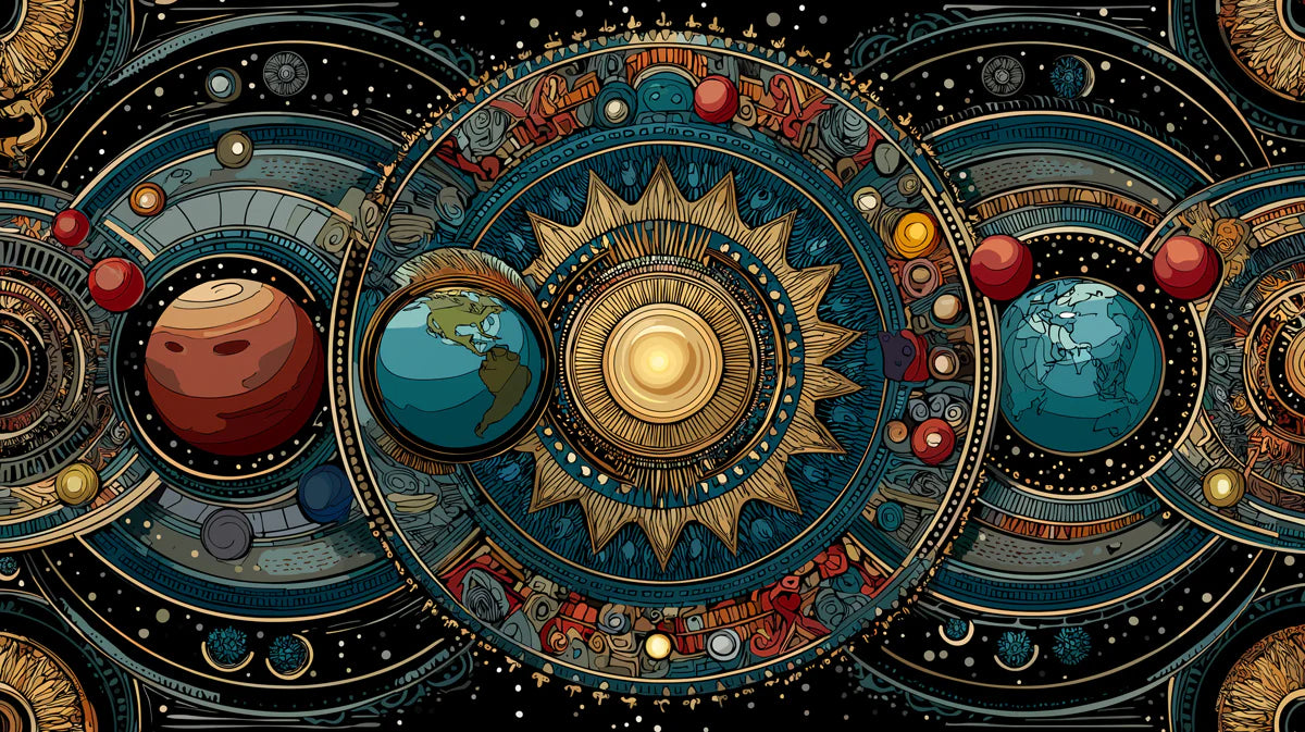 Celestial Gearwork Mural Wallpaper — Intricate Cosmic Map Design Mural Wallpaper - room preview 04