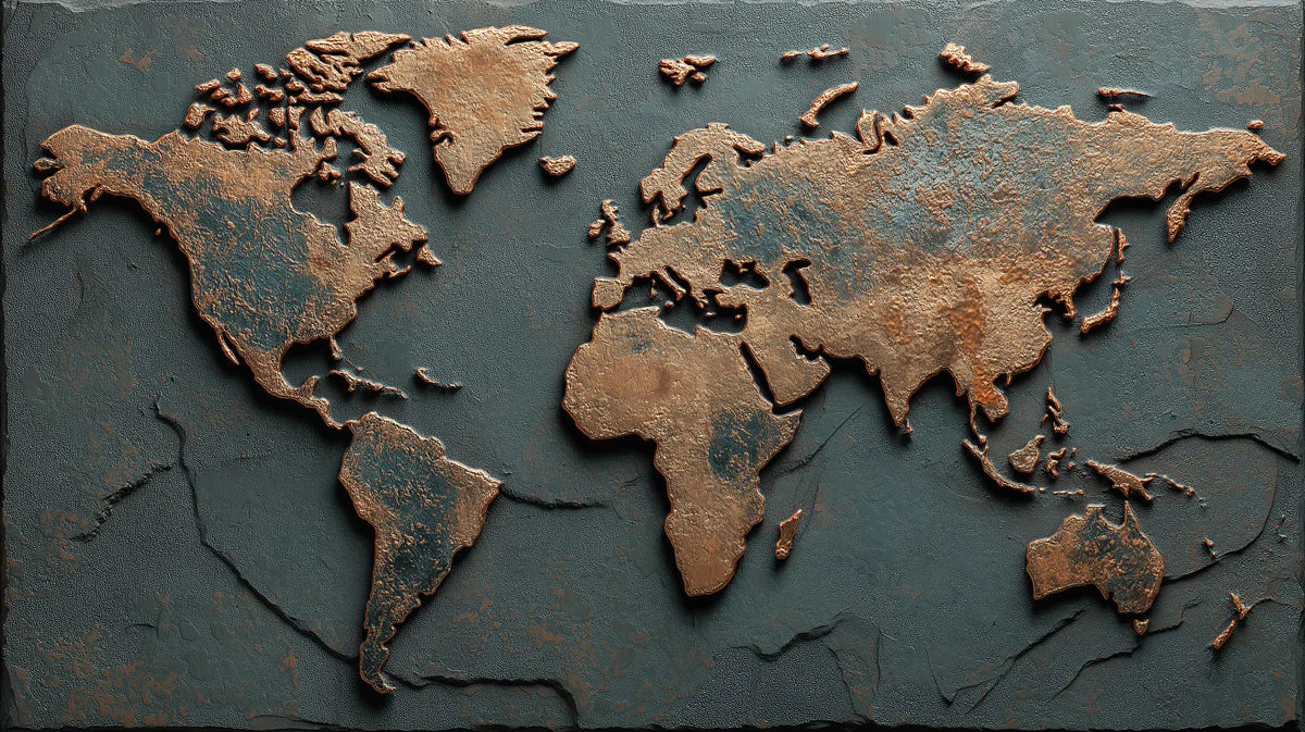 Aged Copper World Map Mural Wallpaper — Rustic Industrial Patina Mural Wallpaper - room preview 04