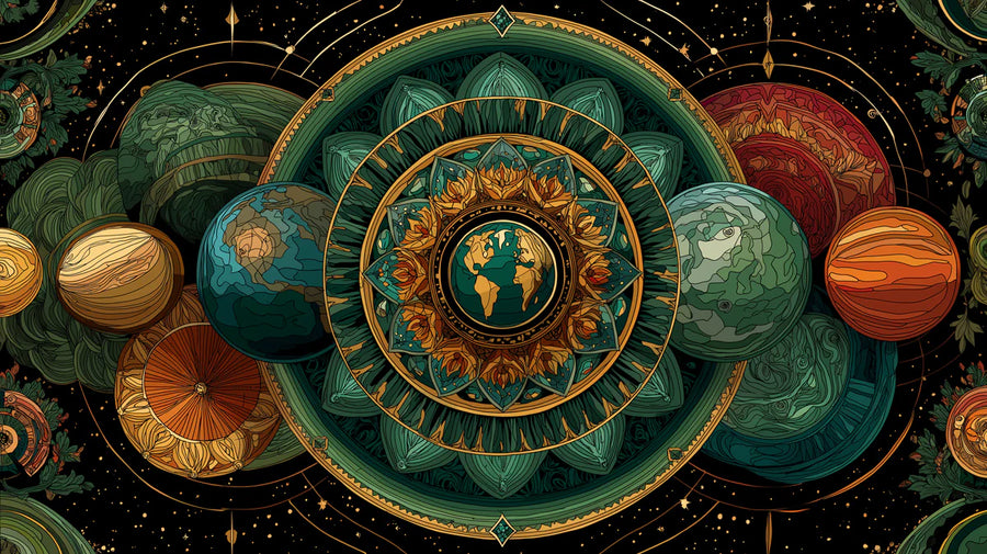 Himmlische Mandala-Wandtapete — Erdfarbene Kosmische Geometrie Wandtapete printable artwork