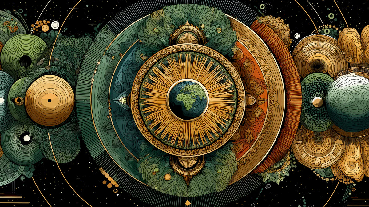 Cosmic Mandala Mural Wallpaper — Earth Toned Geometric Symmetry Mural Wallpaper - room preview 04