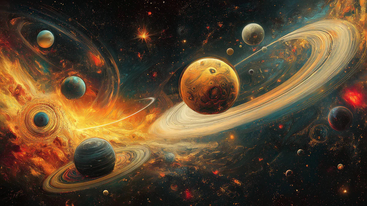 Cosmic Planetary System Mural Wallpaper — Dynamic Nebula Art Mural Wallpaper - room preview 04