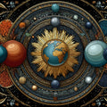 Celestial Orbits Mural Wallpaper — Ornate Solar System Motif Mural Wallpaper - room preview 04
