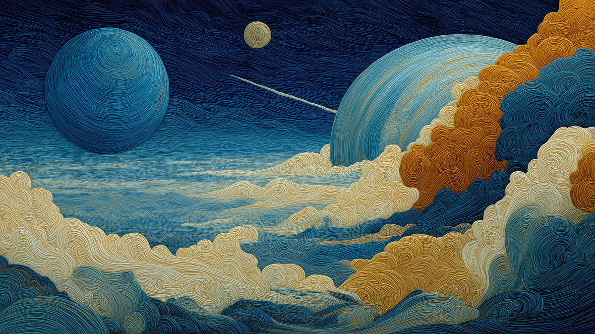 Celestial Cloudscape Mural Wallpaper — Textured Artistic Cosmic Scene Mural Wallpaper - room preview 04