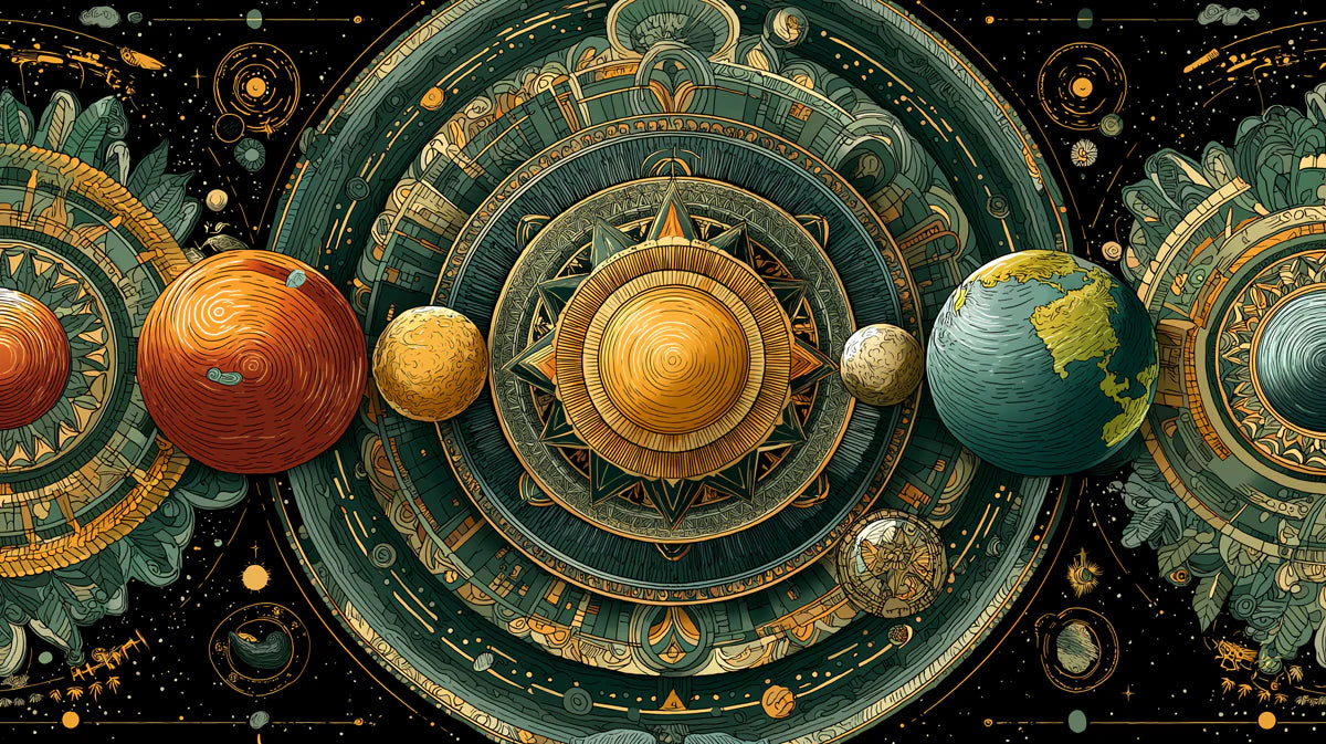 Celestial Orrey Mural Wallpaper — Vintage Cosmic Map Pattern Mural Wallpaper - room preview 04