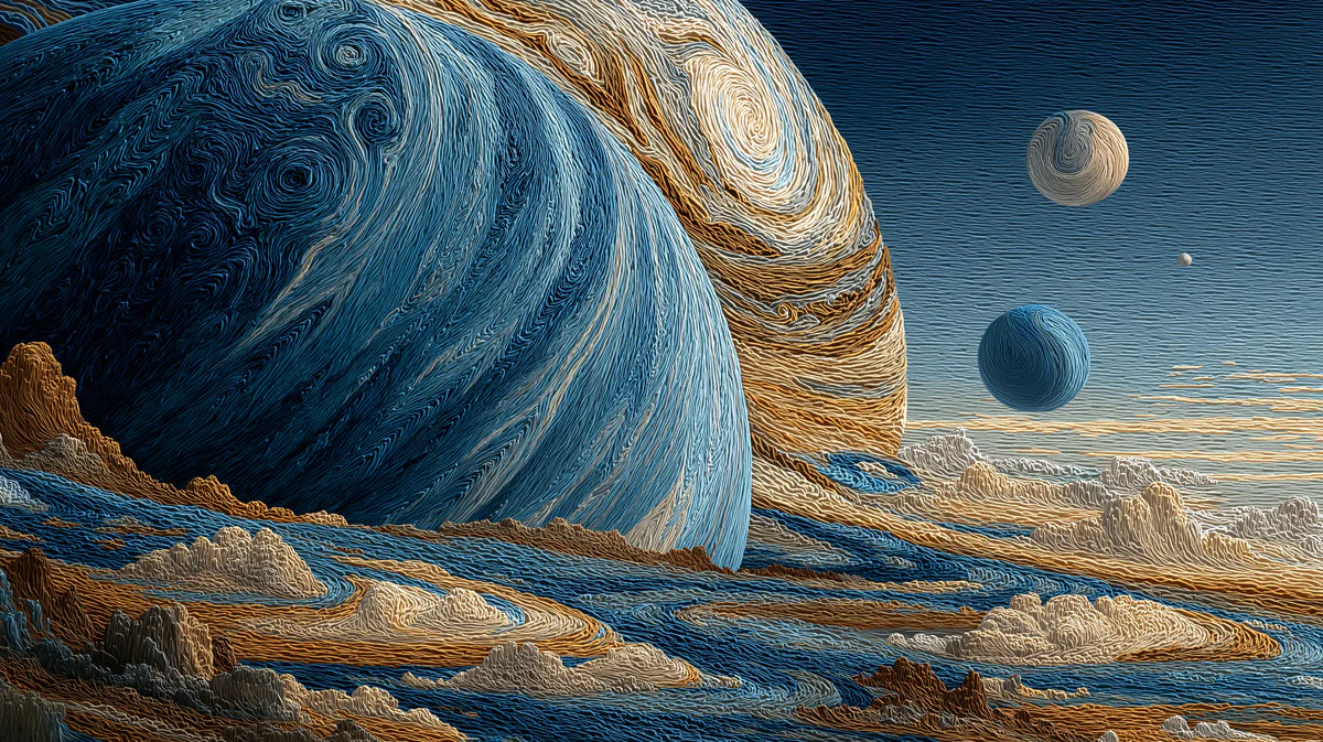 Gas Giant Fiber Art Mural Wallpaper — Textured Cosmic Landscape Mural Wallpaper - room preview 04