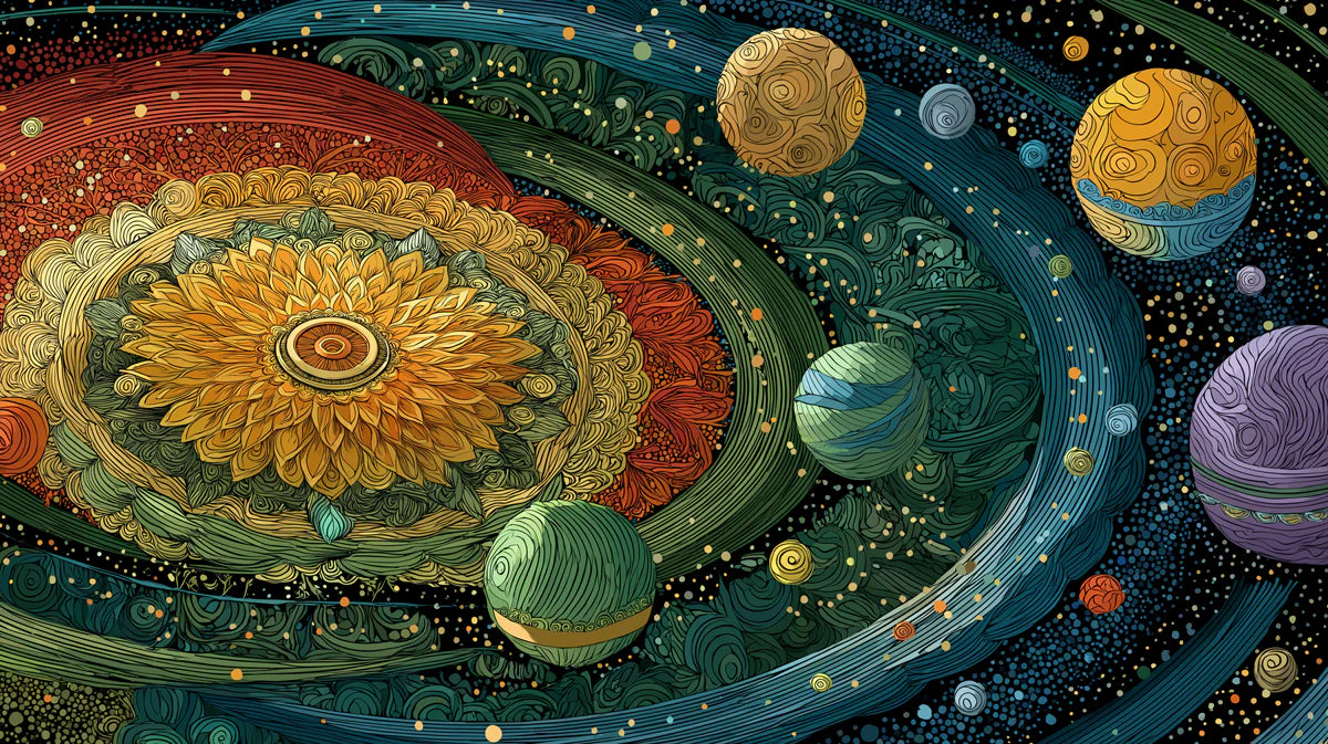 Cosmic Mandala Mural Wallpaper — Floral Celestial Art in Vibrant Hues Mural Wallpaper - room preview 04