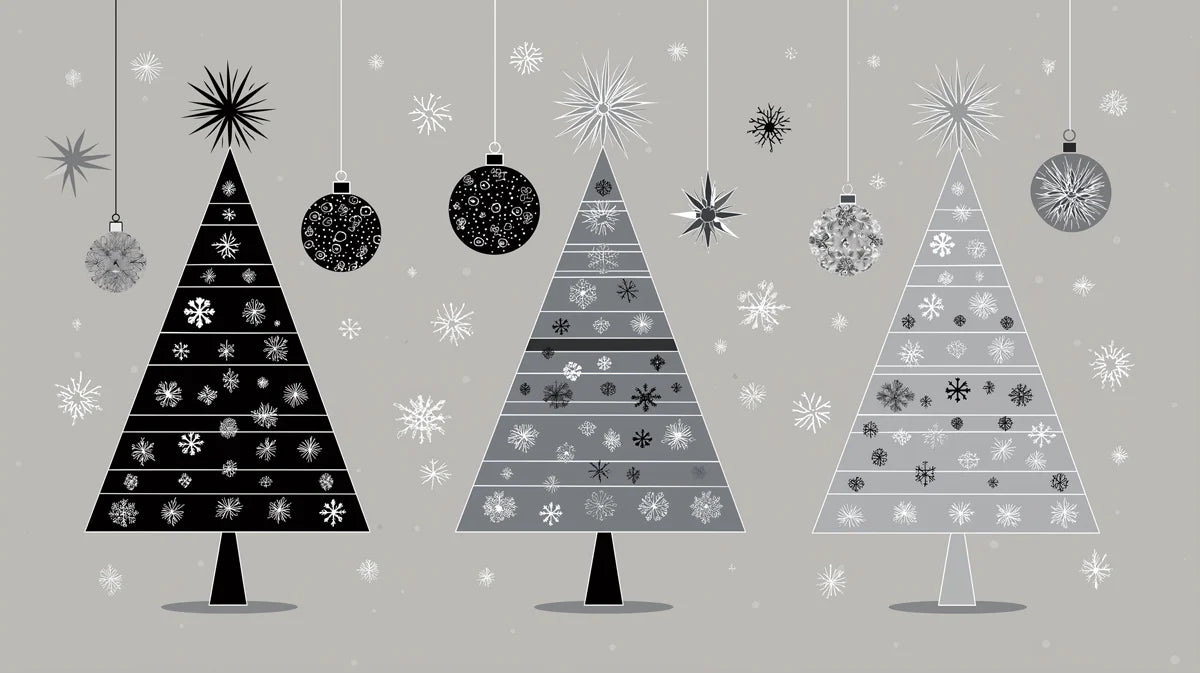 Graphic Mid-Century Christmas Tree Mural Wallpaper — Retro Minimalist Mural Wallpaper - room preview 04