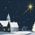 Starry Winter Village Mural Wallpaper — Midnight Blue Night Scene Mural Wallpaper - room preview 04