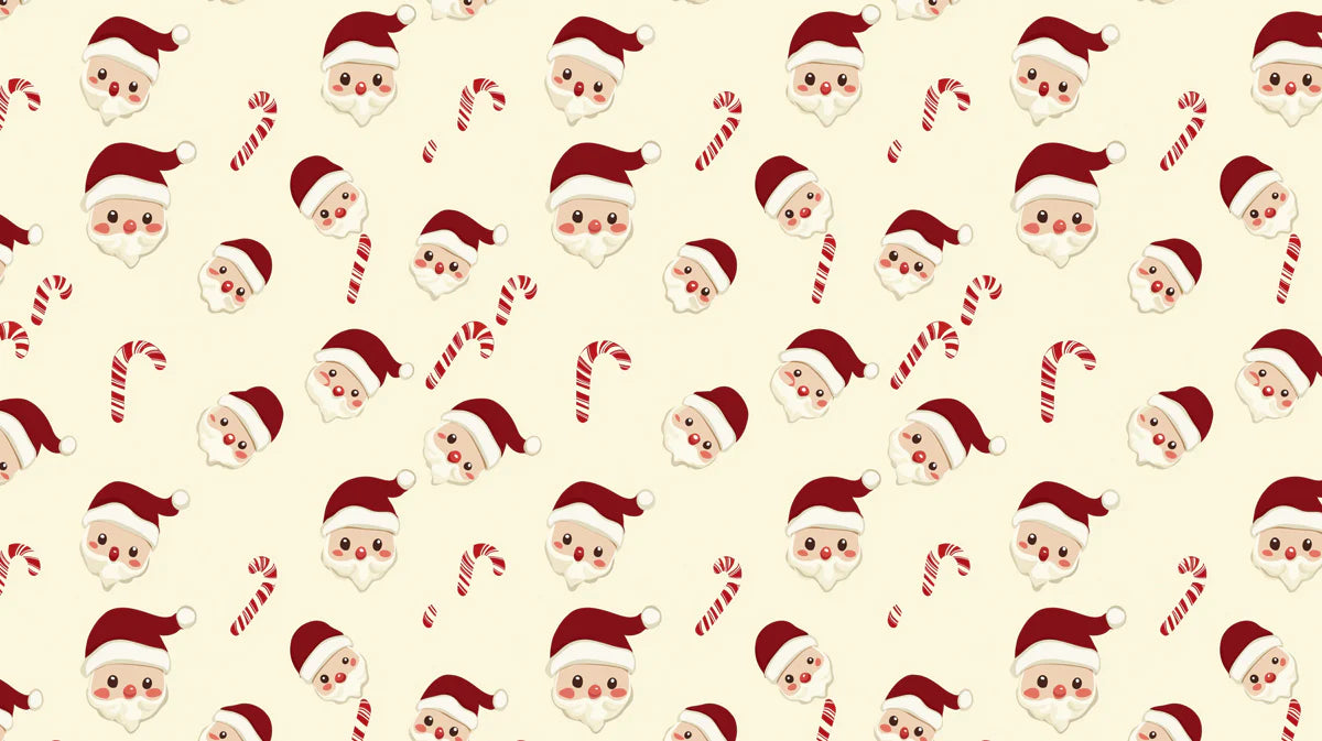 Santa and Candy Cane Mural Wallpaper — Whimsical Holiday Pattern Mural Wallpaper - room preview 04