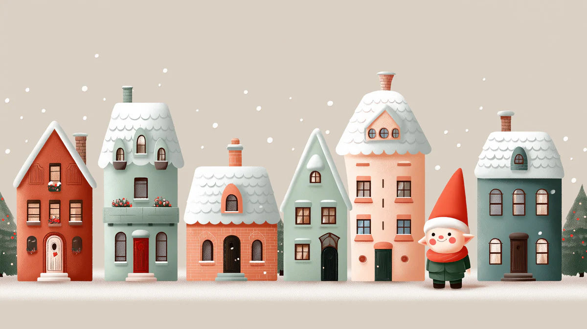 Snowy Village Row House Mural Wallpaper — Whimsical Holiday Charm Mural Wallpaper - room preview 04
