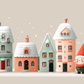Snowy Village Row House Mural Wallpaper — Whimsical Holiday Charm Mural Wallpaper - room preview 04