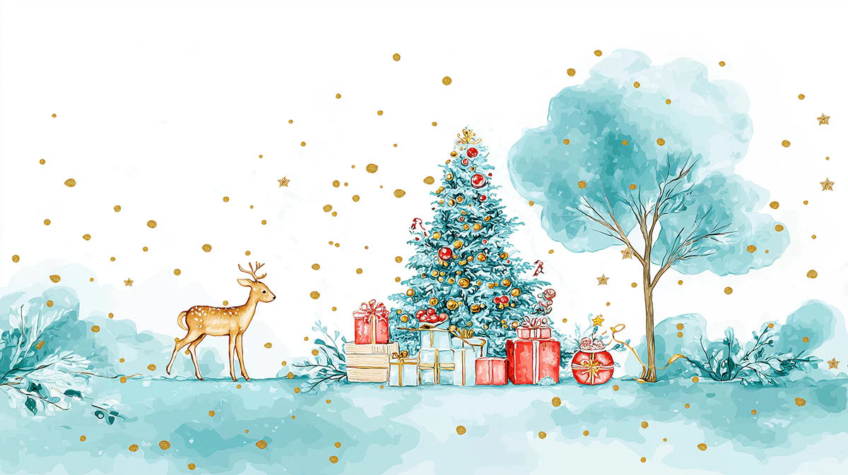Whimsical Watercolor Christmas Forest Mural Wallpaper - room preview 04