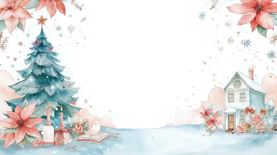 Watercolor Wallpaper Mural – Watercolour Wall Mural – Watercolor Winter Village — Festive Holiday Charm printable artwork