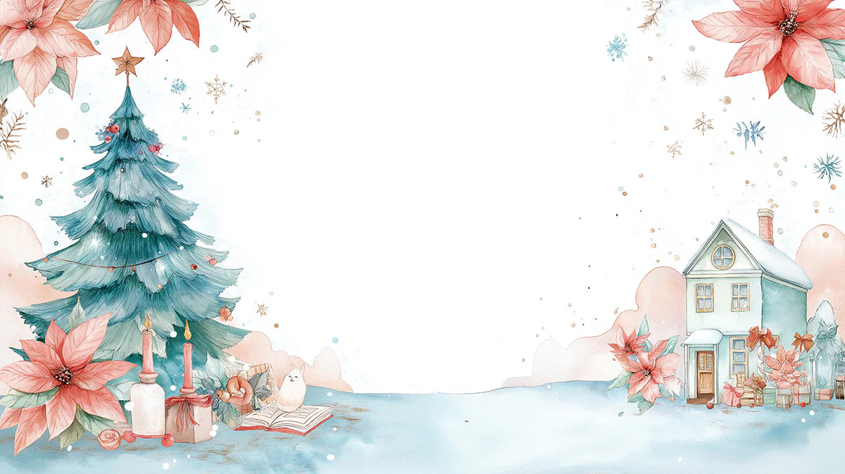 Watercolor Winter Village Mural Wallpaper — Festive Holiday Charm Mural Wallpaper - room preview 04