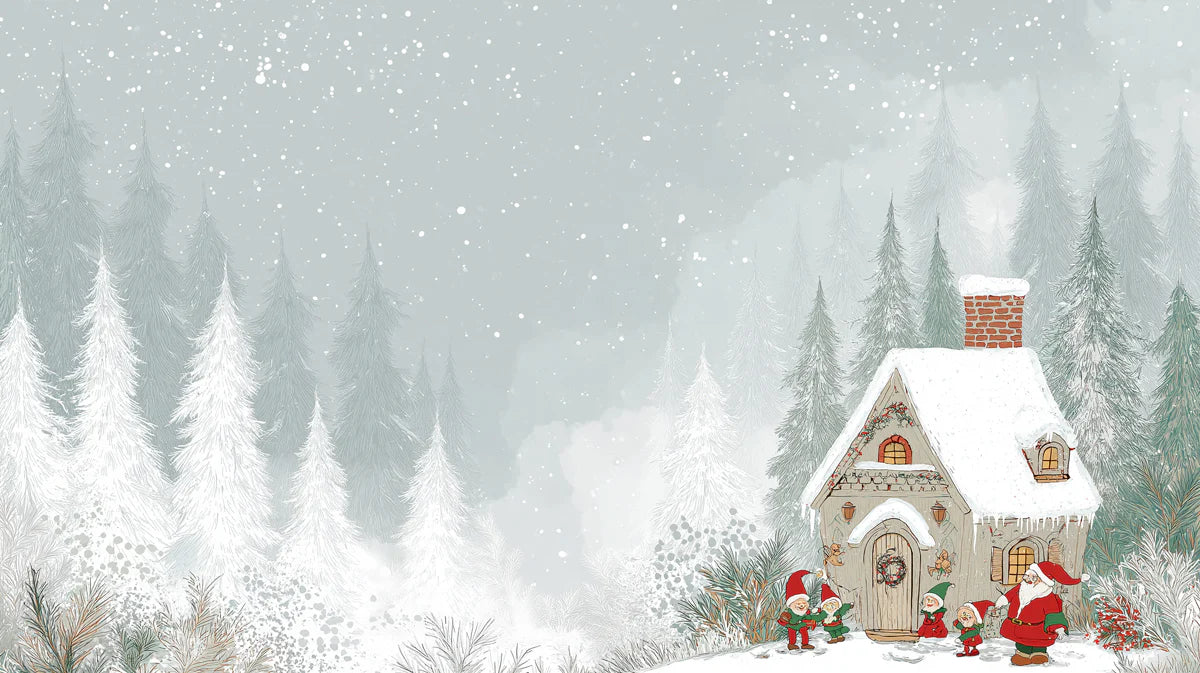Winter Forest Cabin Illustration Mural Wallpaper - room preview 04