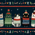 Nordic Cat Sweater Border Mural Wallpaper — Festive Folk Art Style Mural Wallpaper - room preview 04
