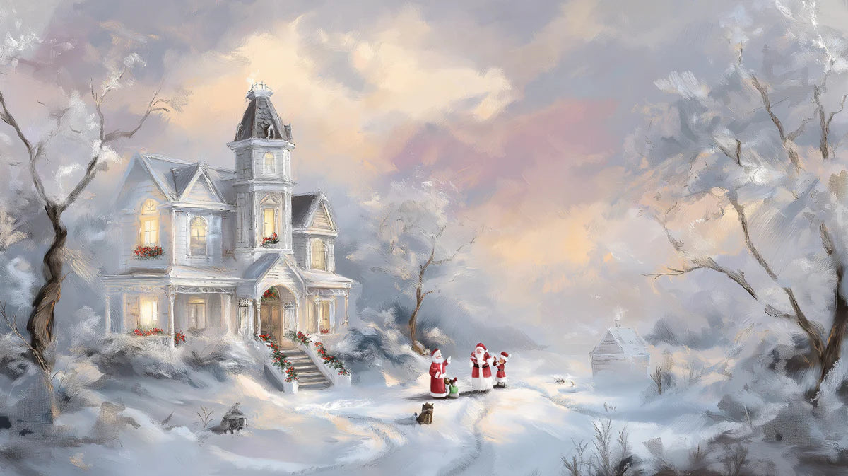 Winter Victorian Mansion Mural Wallpaper — Impressionistic Scene Mural Wallpaper - room preview 04