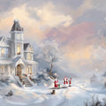 Winter Victorian Mansion Mural Wallpaper — Impressionistic Scene Mural Wallpaper - room preview 04
