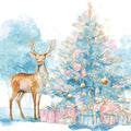 Watercolor Deer and Christmas Tree Mural — Soft Pastel Holiday Mural Wallpaper - room preview 04