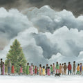 Snowy Christmas Gathering Mural Wallpaper — Artistic Winter Scene Mural Wallpaper - room preview 04