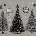 Engraved Christmas Tree Trio Mural Wallpaper — Festive Sketch Art Mural Wallpaper - room preview 04