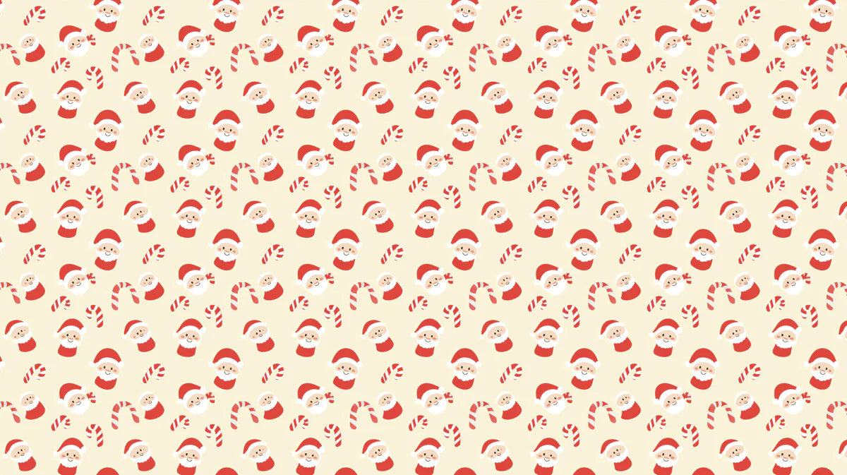 Santa and Candy Cane Mural Wallpaper — Festive Cream Pattern Mural Wallpaper - room preview 04